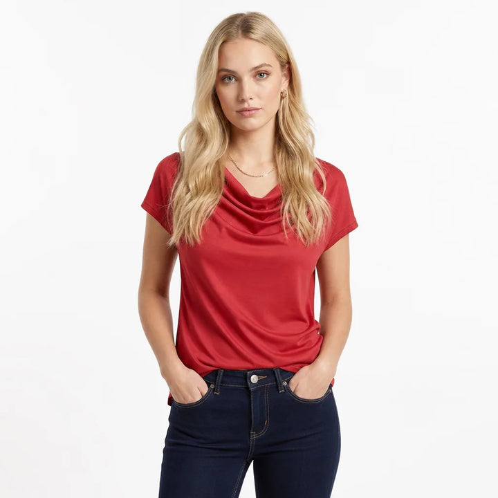 Women's Red Pandora Cowl Neck Top