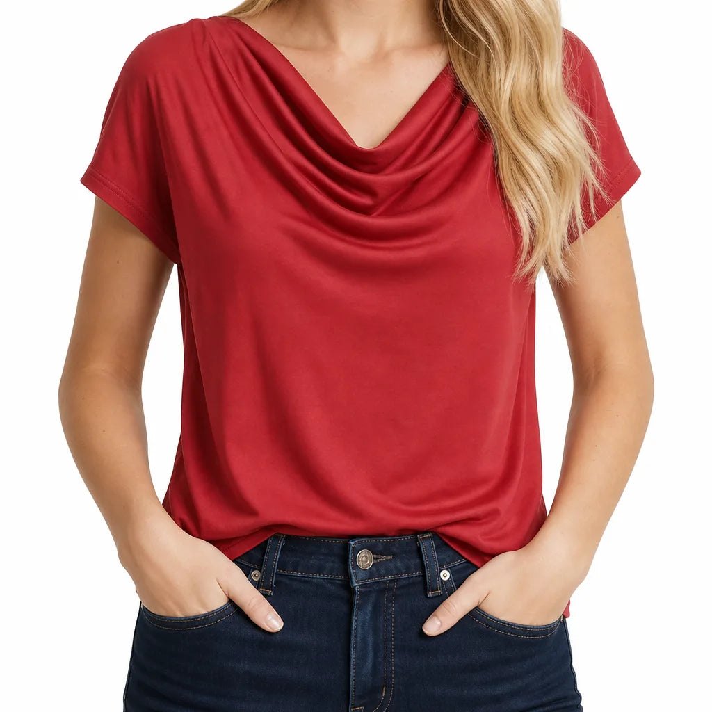 Pandora | Women's Draped Cowl Neck Top - Color:Red;Size:XS