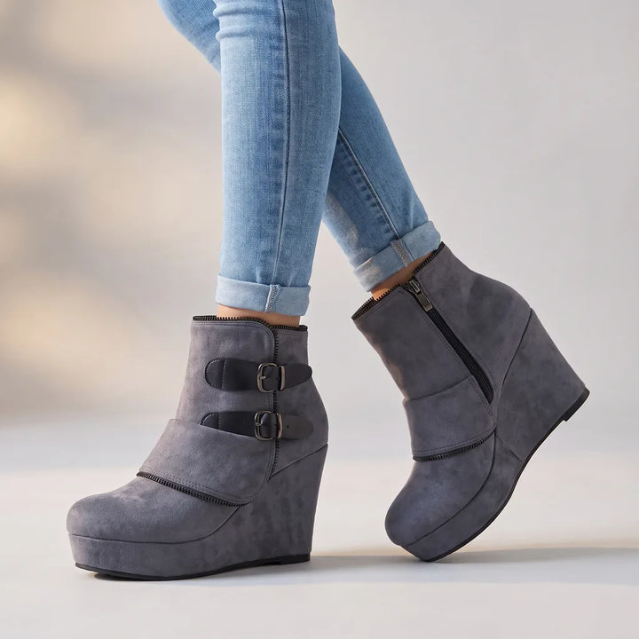 Paris | Women's Orthopedic Wedge Boots - Color:Gray;Size:35