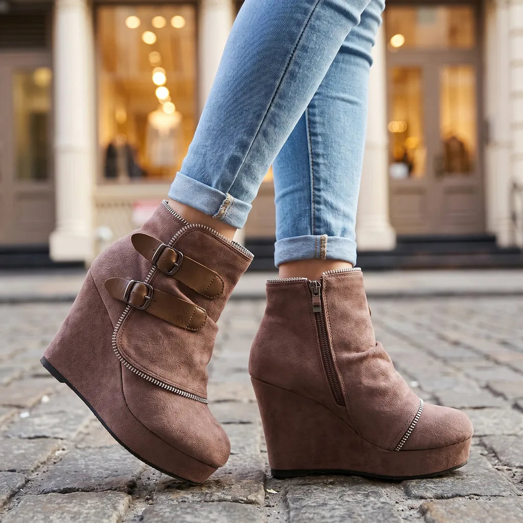 Women's Beige Nova Wedge Platform Boots