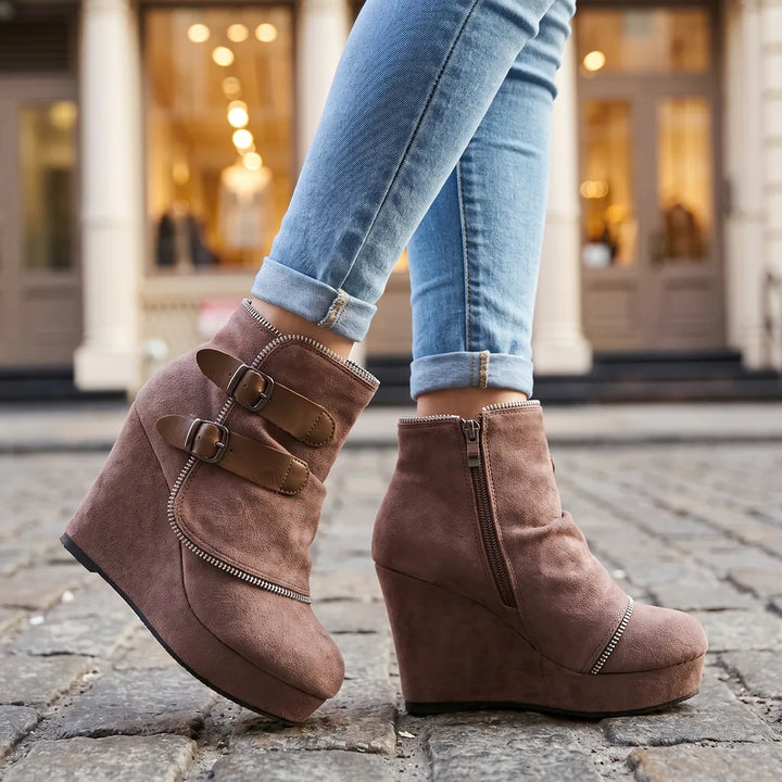 Women's Beige Nova Wedge Platform Boots