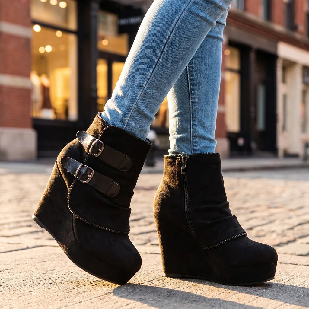 Women's Black Nova Wedge Platform Boots