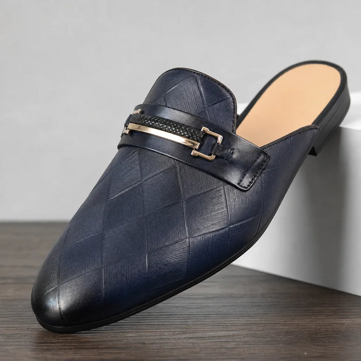 Men's Blue Parker Leather Mule Loafers