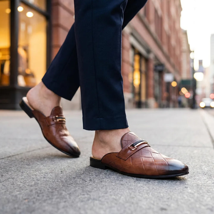 Men's Brown Parker Leather Mule Loafers