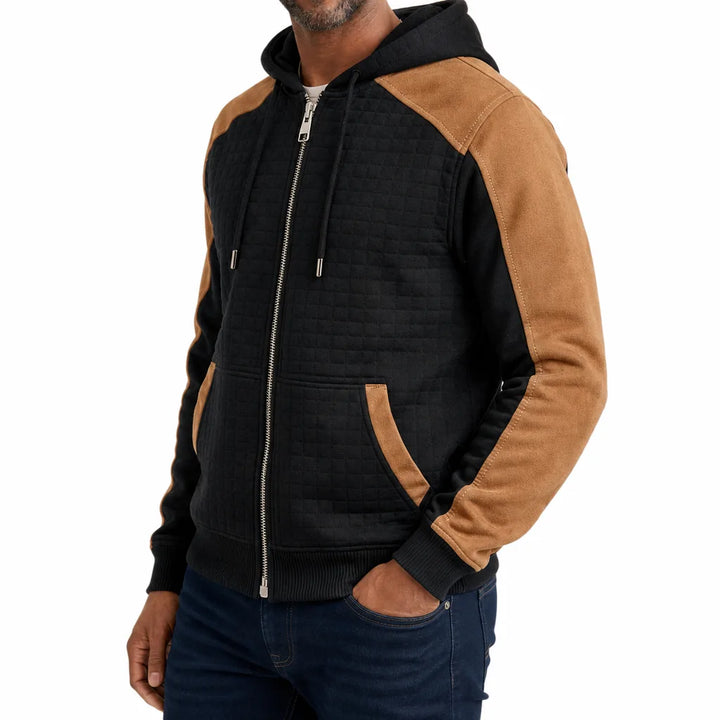 Men's Black Parsons Check Zip Hoodie