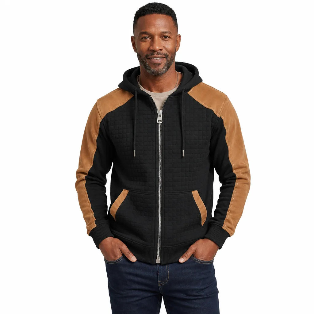 Men's Black Parsons Check Zip Hoodie