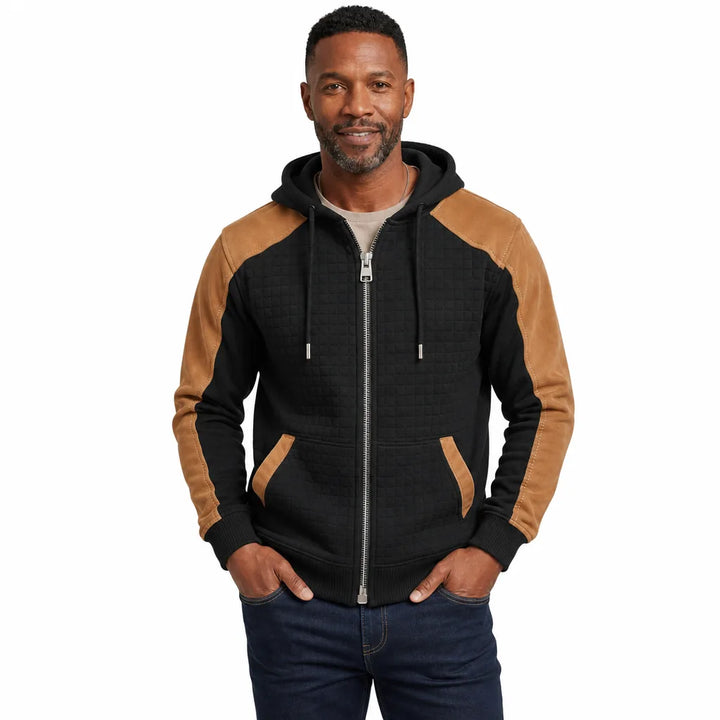 Men's Black Parsons Check Zip Hoodie