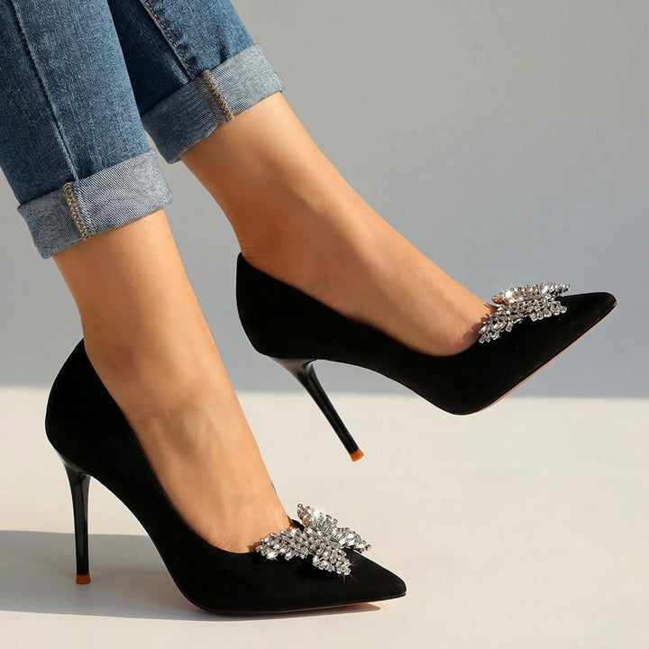 Patricia Crystal Bow Pumps - Color:Black;Size:35