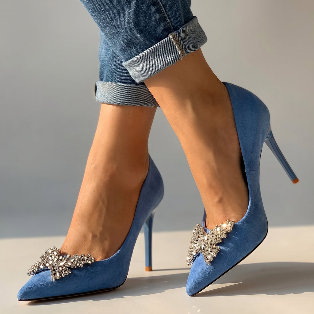 Patricia Crystal Bow Pumps - Color:Blue;Size:35