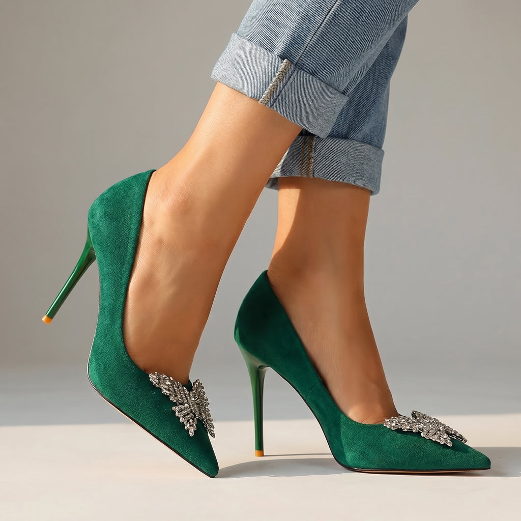 Patricia Crystal Bow Pumps - Color:Green;Size:35