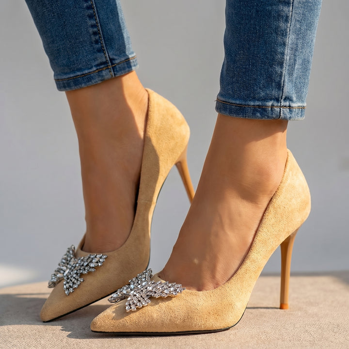 Patricia Crystal Bow Pumps - Color:Khaki;Size:35