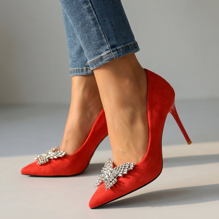 Patricia Crystal Bow Pumps - Color:Red;Size:35