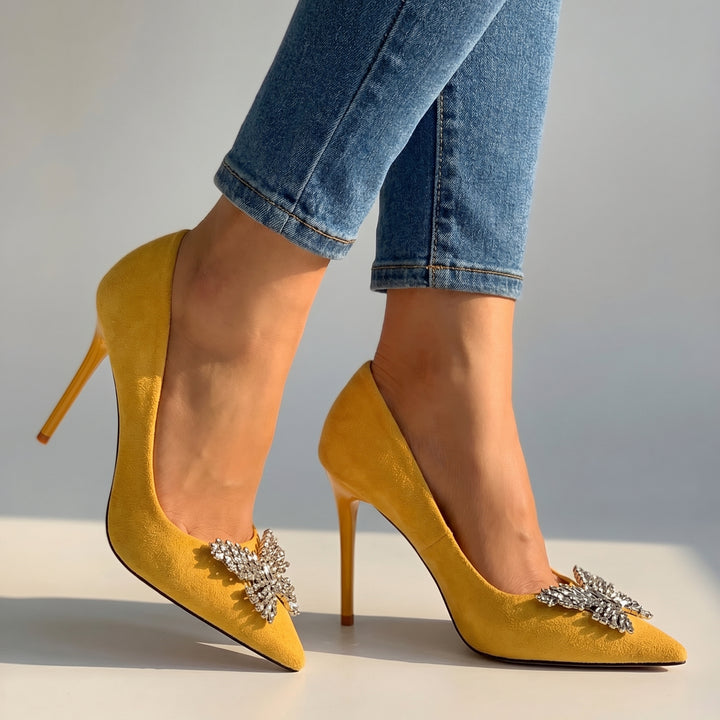 Patricia Crystal Bow Pumps - Color:Yellow;Size:35