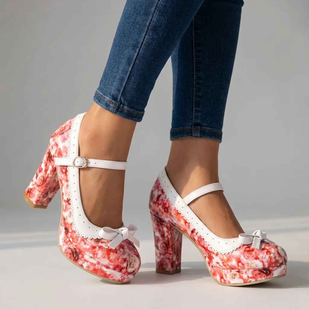 Patricia | Women's Mary Jane Heels  - Color:Red;Size:35