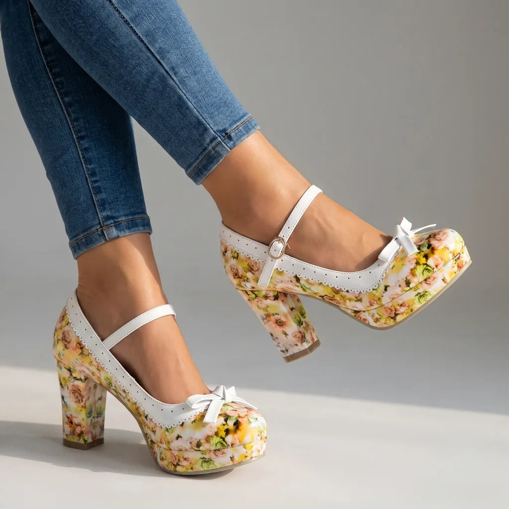Patricia | Women's Mary Jane Heels  - Color:Yellow;Size:35