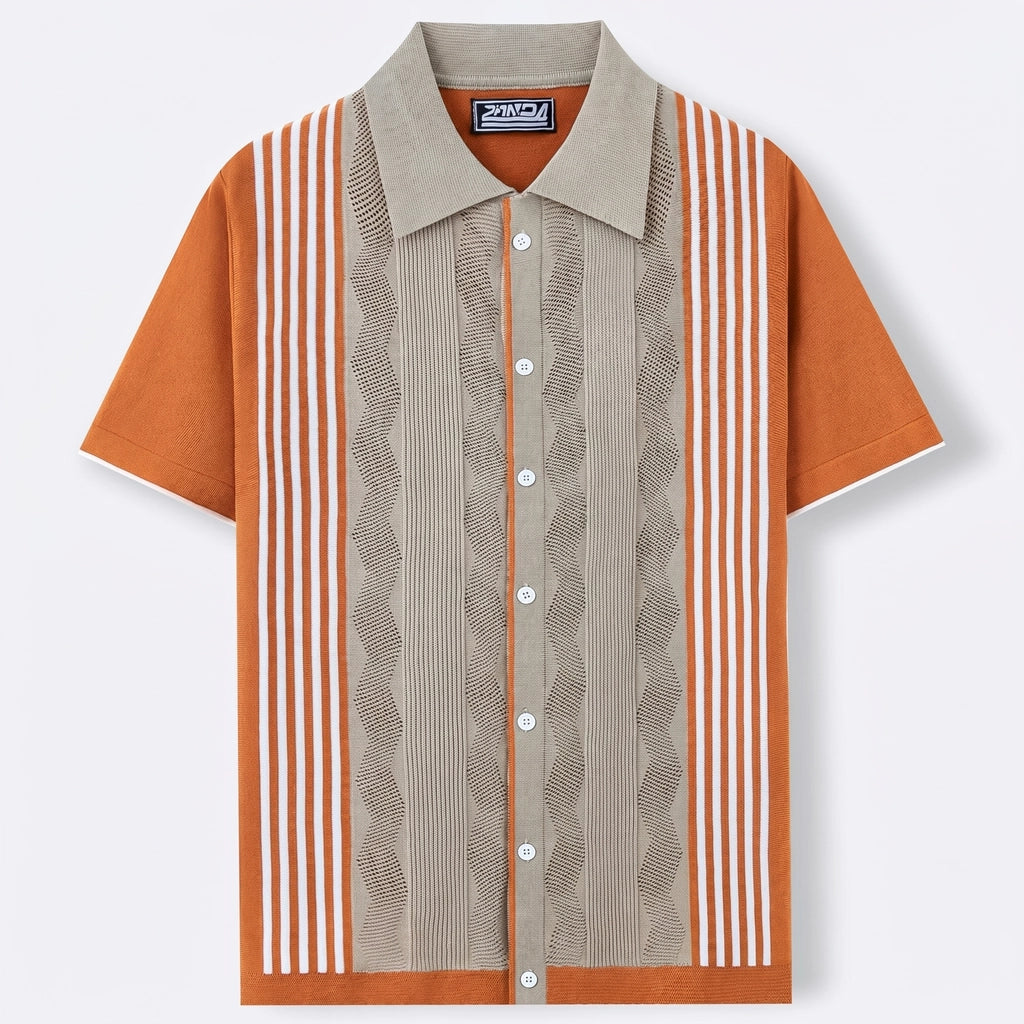 Paul Striped Knit Polo - Color:Khaki;Size:S