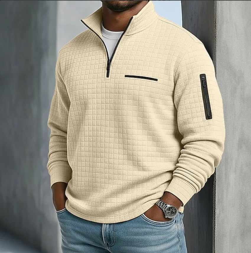 Paxton | Men's Quilted Quarter-Zip Sweater - Color:Beige;Size:XS