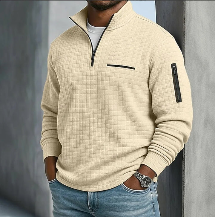 Paxton | Men's Quilted Quarter-Zip Sweater - Color:Beige;Size:XS