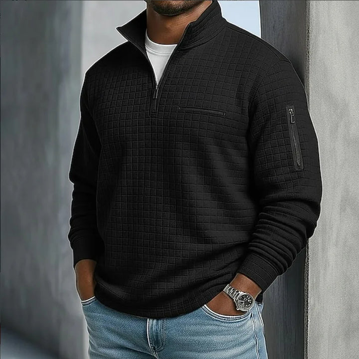Paxton | Men's Quilted Quarter-Zip Sweater - Color:Black;Size:XS