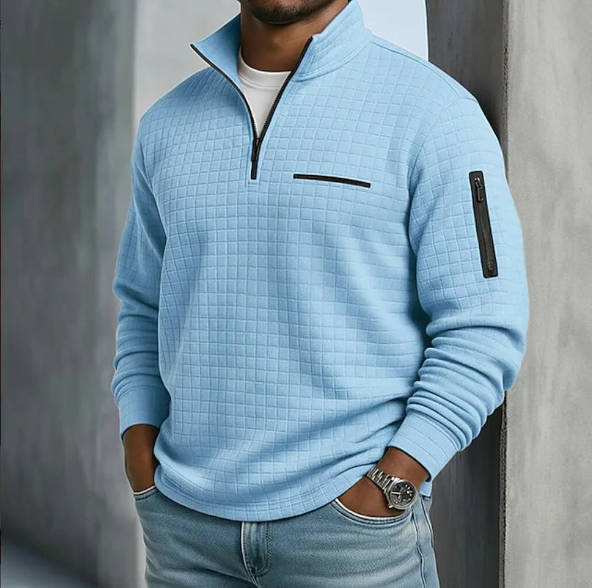 Paxton | Men's Quilted Quarter-Zip Sweater - Color:Blue;Size:XS