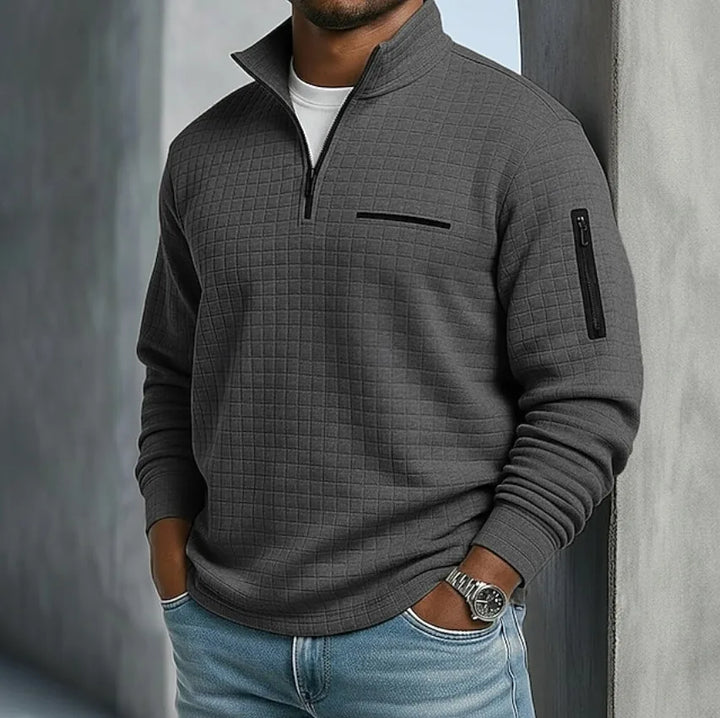 Paxton | Men's Quilted Quarter-Zip Sweater - Color:Dark Gray;Size:XS