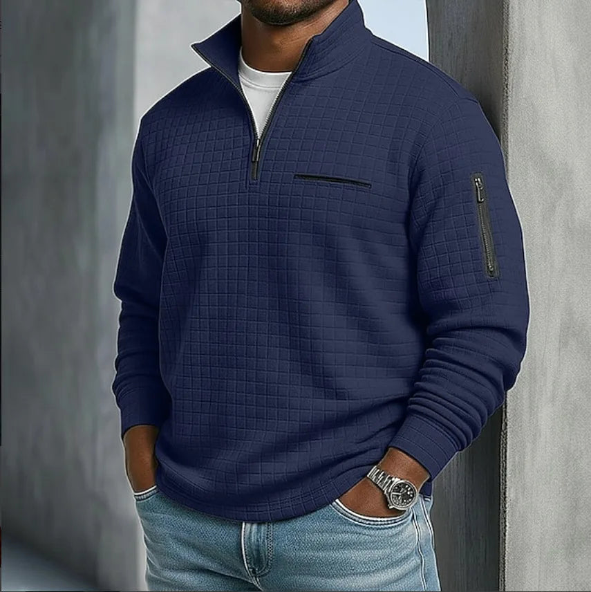 Paxton | Men's Quilted Quarter-Zip Sweater - Color:Navy Blue;Size:XS