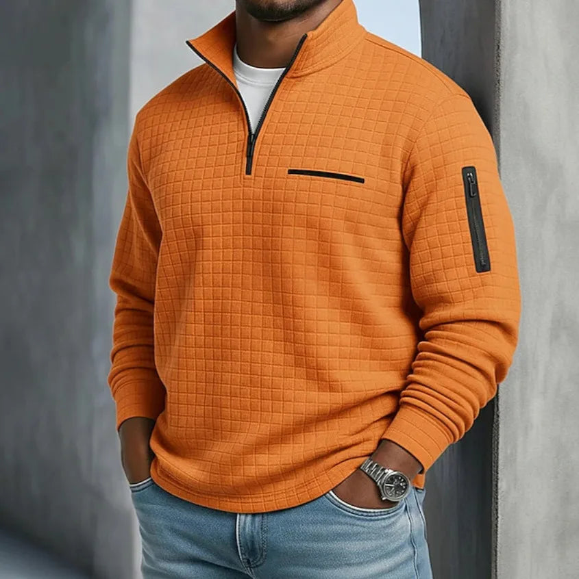 Paxton | Men's Quilted Quarter-Zip Sweater - Color:Orange;Size:XS