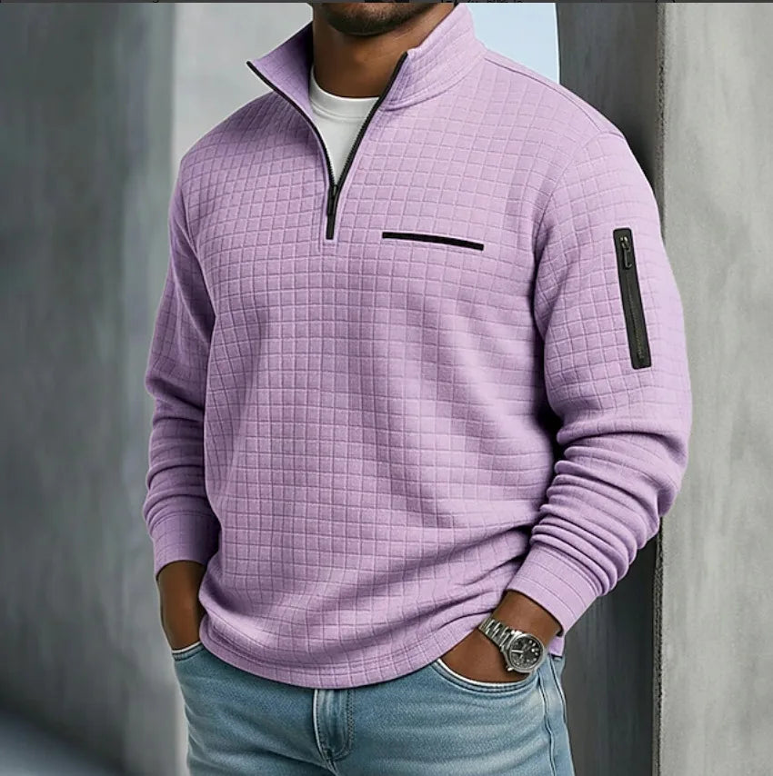 Paxton | Men's Quilted Quarter-Zip Sweater - Color:Purple;Size:XS