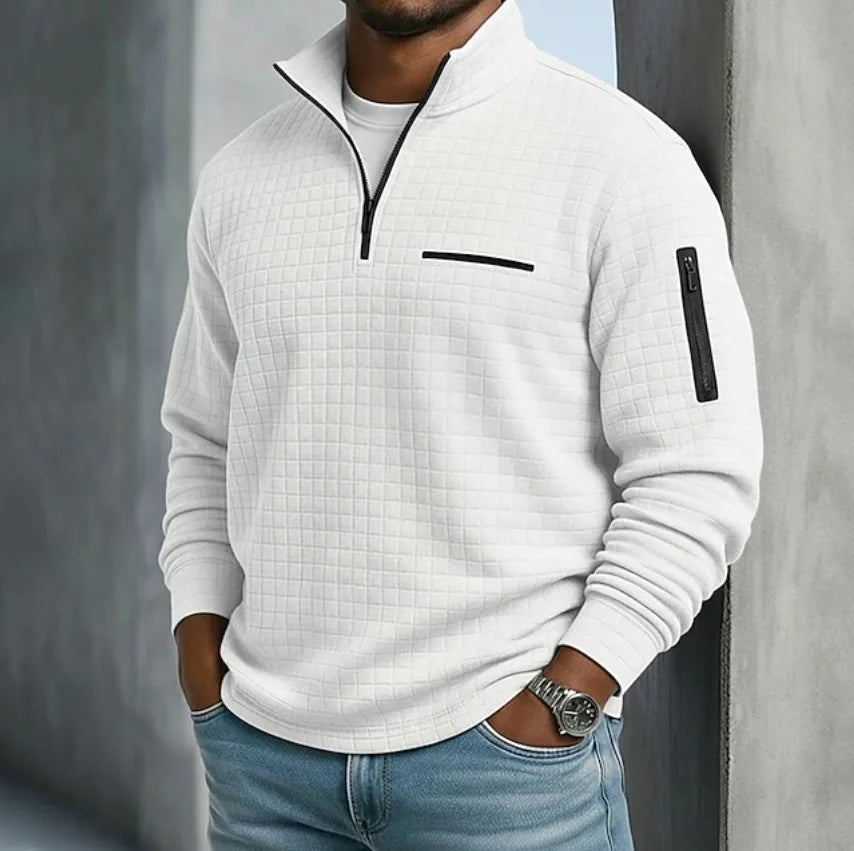 Paxton | Men's Quilted Quarter-Zip Sweater - Color:White;Size:XS