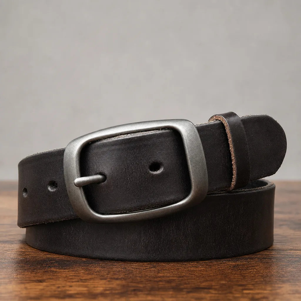 Pearce Leather Buckle Belt - Color:Black;Length (CM):105 cm