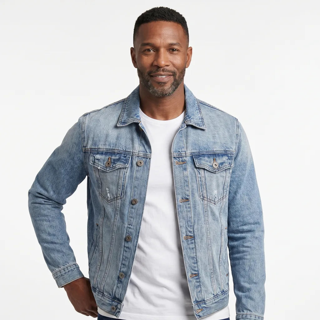 Men's Light Blue Poppy Cotton Denim Jacket
