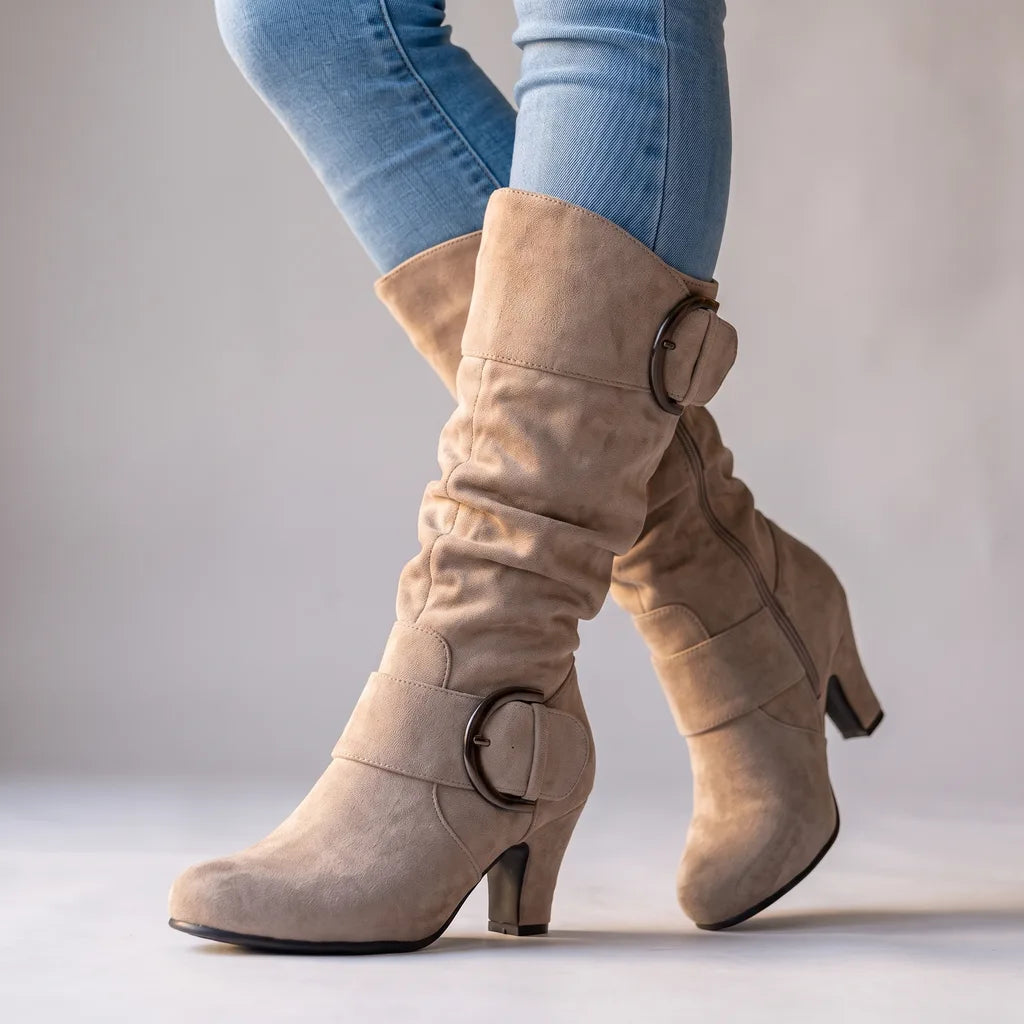 Peggy | Women's Western Buckle Boots - Color:Beige;Size:36