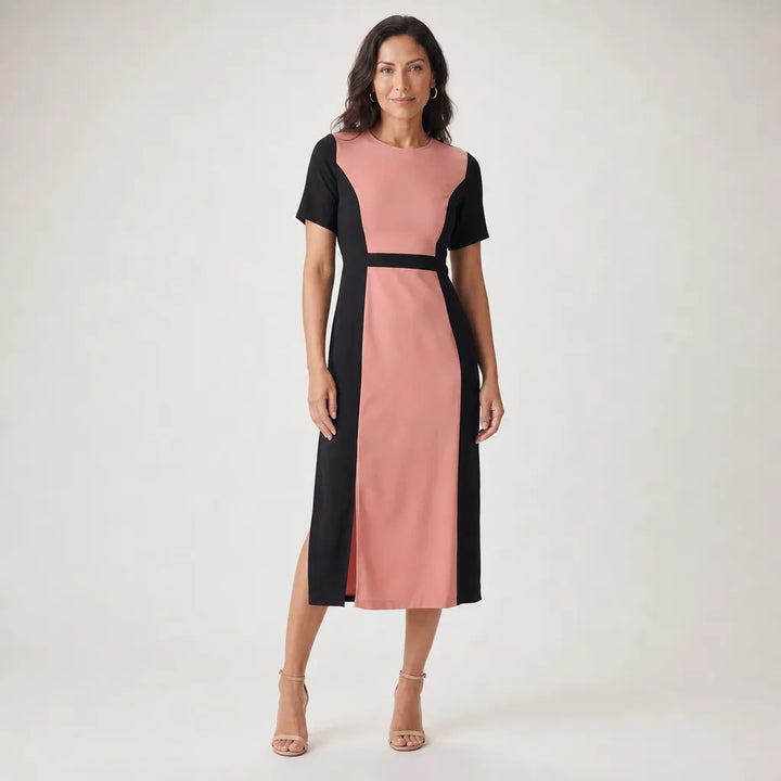 Penelope Colorblock Midi Dress - Color:Black/Pink;Size:XS