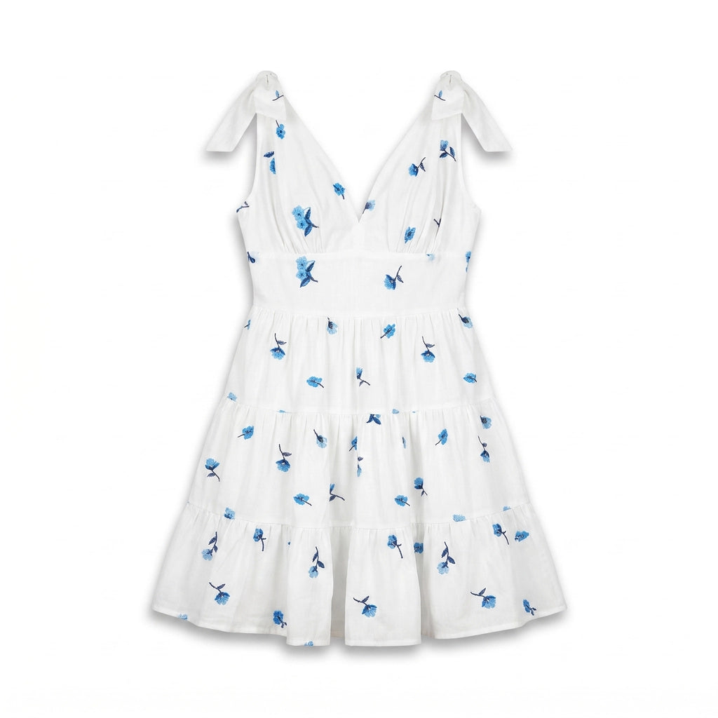 Penelope V-Neck Mini Dress - Color:Blue Floral;Size:XXS