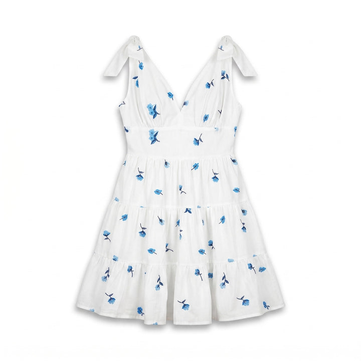 Penelope V-Neck Mini Dress - Color:Blue Floral;Size:XXS