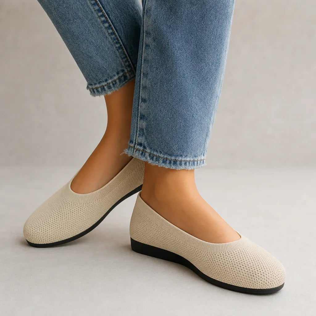Perpetua Ribbed Ballet Flats - Color:Beige;Size:35