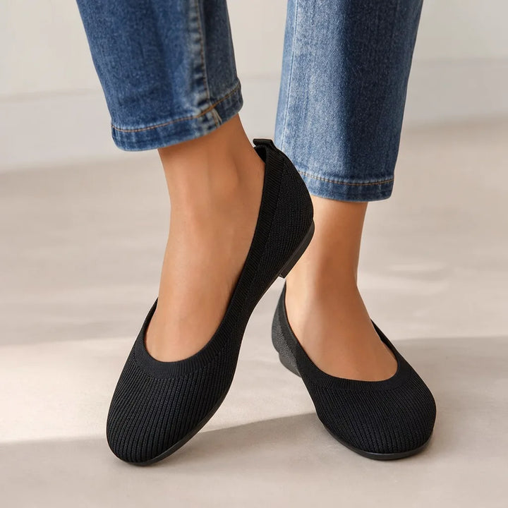 Perpetua Ribbed Ballet Flats - Color:Black;Size:35