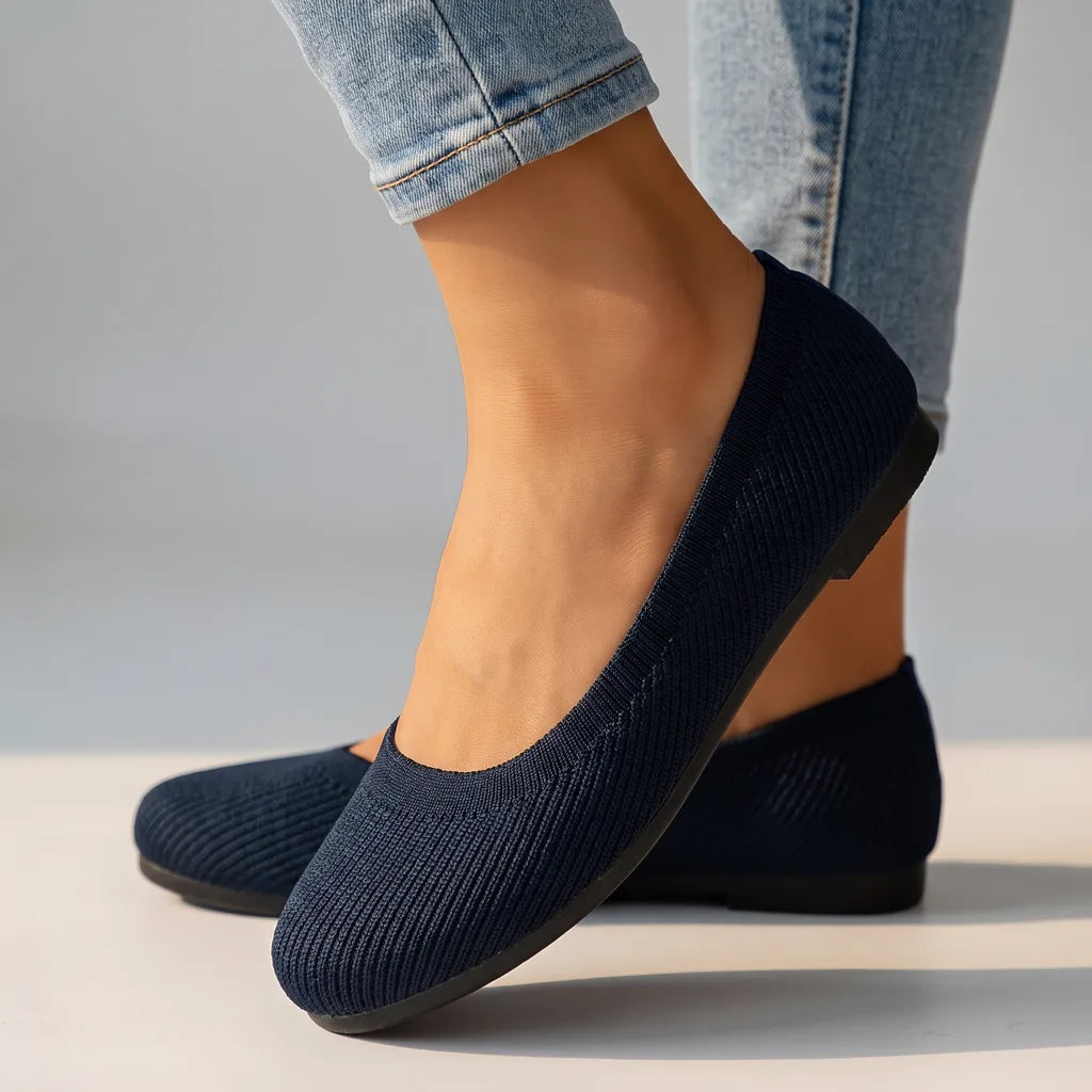 Perpetua Ribbed Ballet Flats - Color:Blue;Size:35