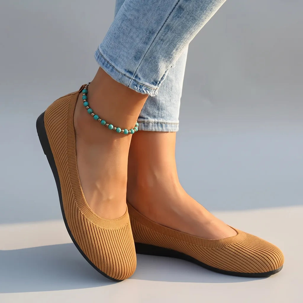Perpetua Ribbed Ballet Flats - Color:Brown;Size:35