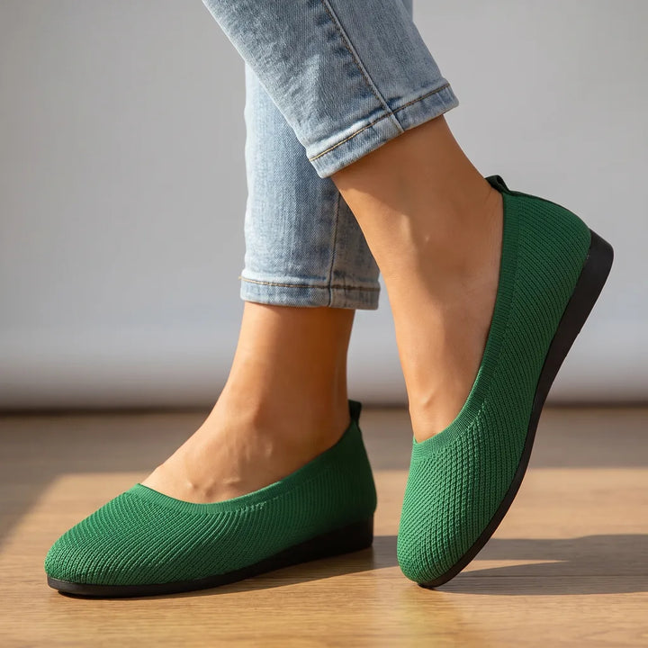 Perpetua Ribbed Ballet Flats - Color:Green;Size:35