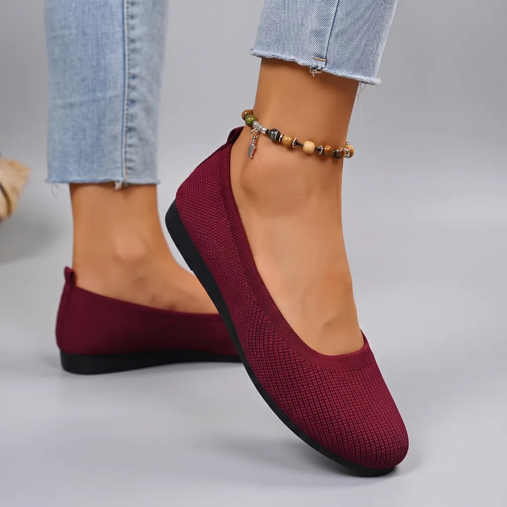 Perpetua Ribbed Ballet Flats - Color:Red;Size:35
