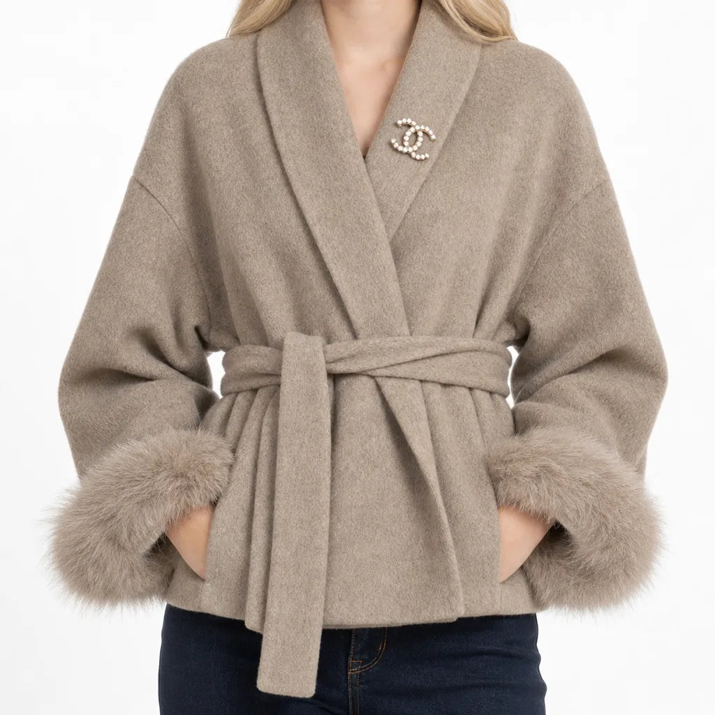 Persephone | Women's Cropped Short Trench Coat - Color:Beige;Size:XS