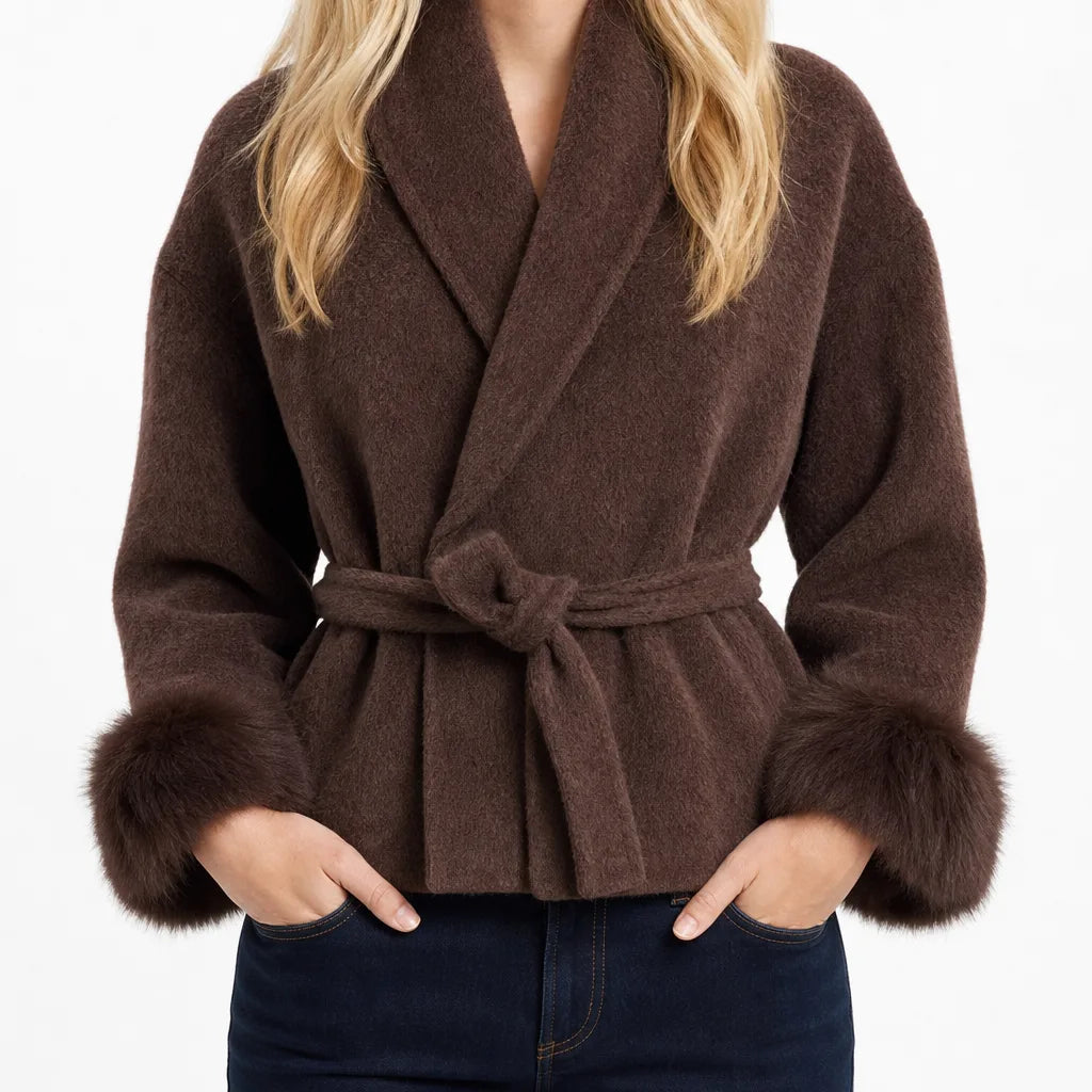 Persephone | Women's Cropped Short Trench Coat - Color:Brown;Size:XS