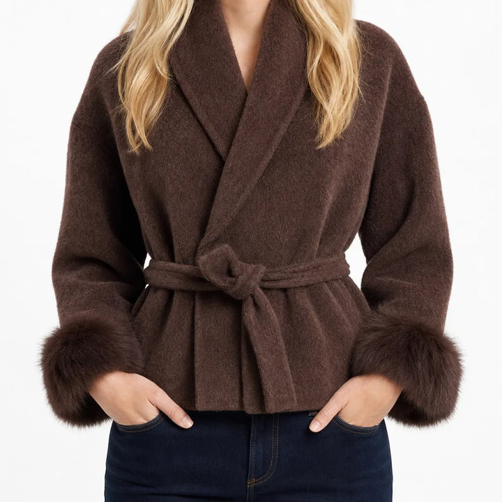 Persephone | Women's Cropped Short Trench Coat - Color:Brown;Size:XS