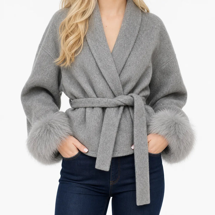 Persephone | Women's Cropped Short Trench Coat - Color:Gray;Size:XS