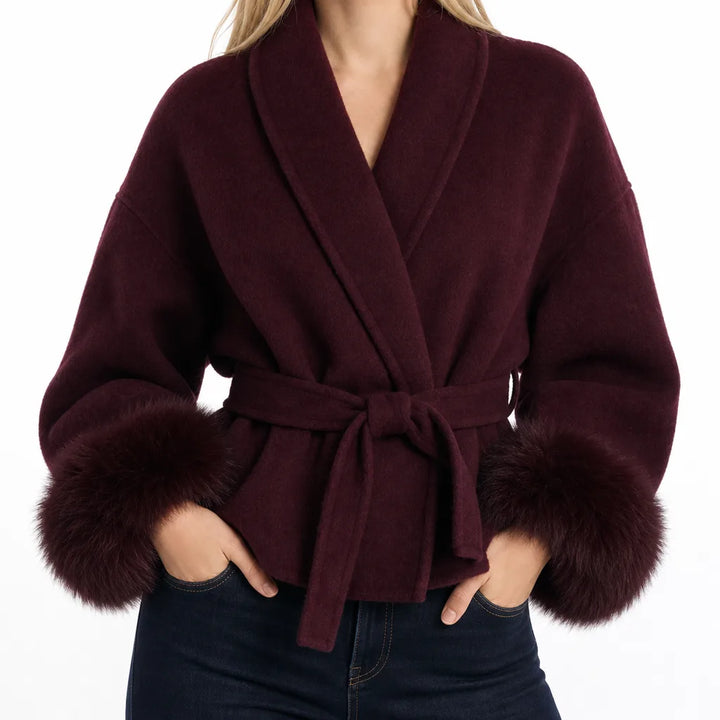 Persephone | Women's Cropped Short Trench Coat - Color:Red;Size:XS