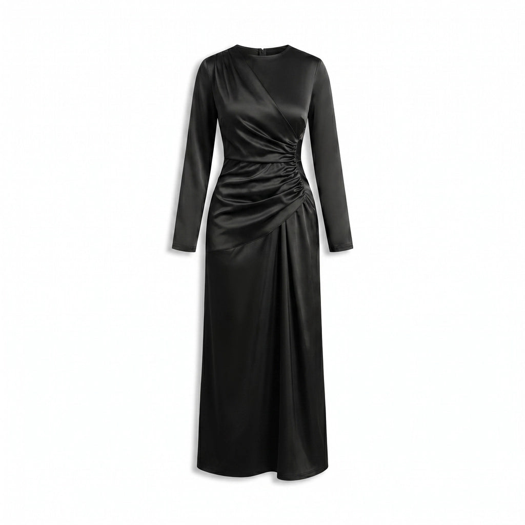 Petra Satin Midi Dress - Color:Black;Size:XS
