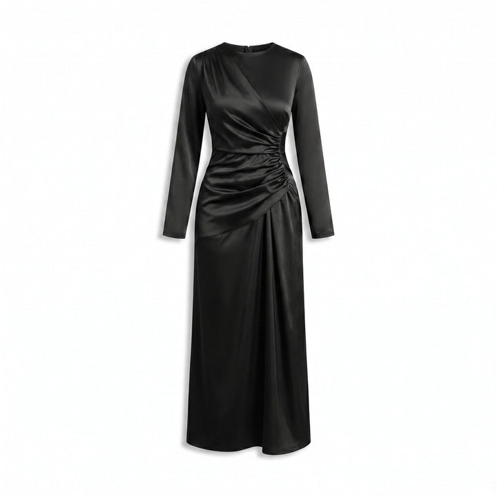 Petra Satin Midi Dress - Color:Black;Size:XS