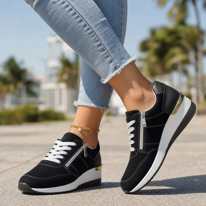Black Petra Wedge Zip Sneakers 1