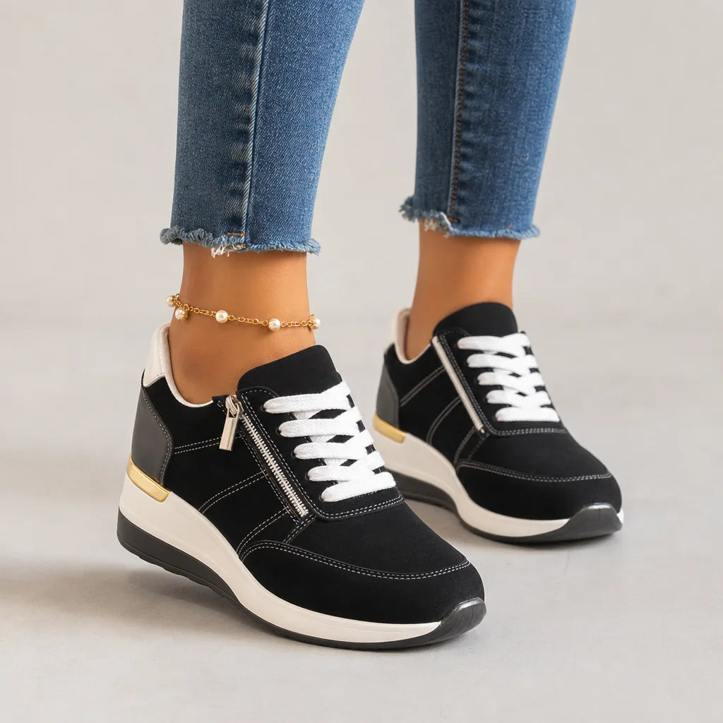 Petra Wedge Zip Sneakers - Color:Black;Size:37